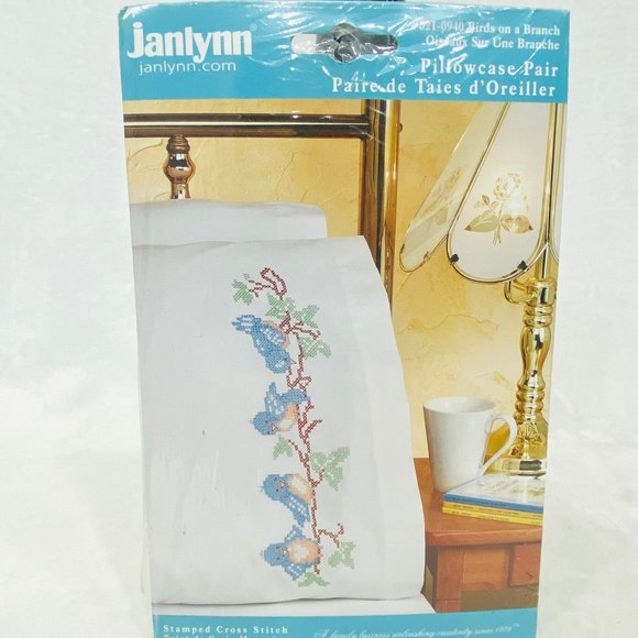 Janlynn Stamped Cross Stitch Pillow Cases - New/Sealed - Picture 1 of 9